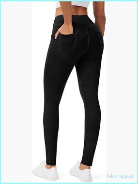 Women Stretchy Skinny Jeans Leggings with Pockets Pull on High Waist Tummy